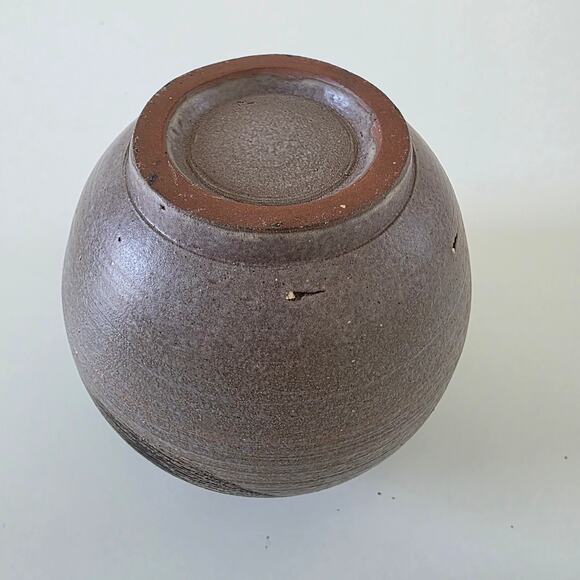 Vintage Studio Pottery Modernist Vase Round Brown Black Brushstroke Design - Picture 11 of 14